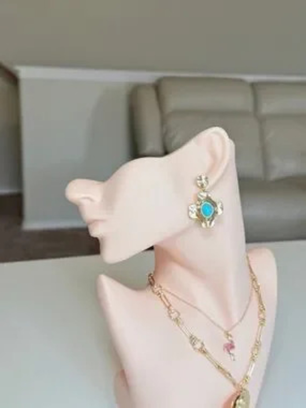 Gold-Tone Turquoise Cross Drop Earrings
